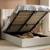 ASC Melody White Boucle Fabric Ottoman Bed Frame - 5ft King Size