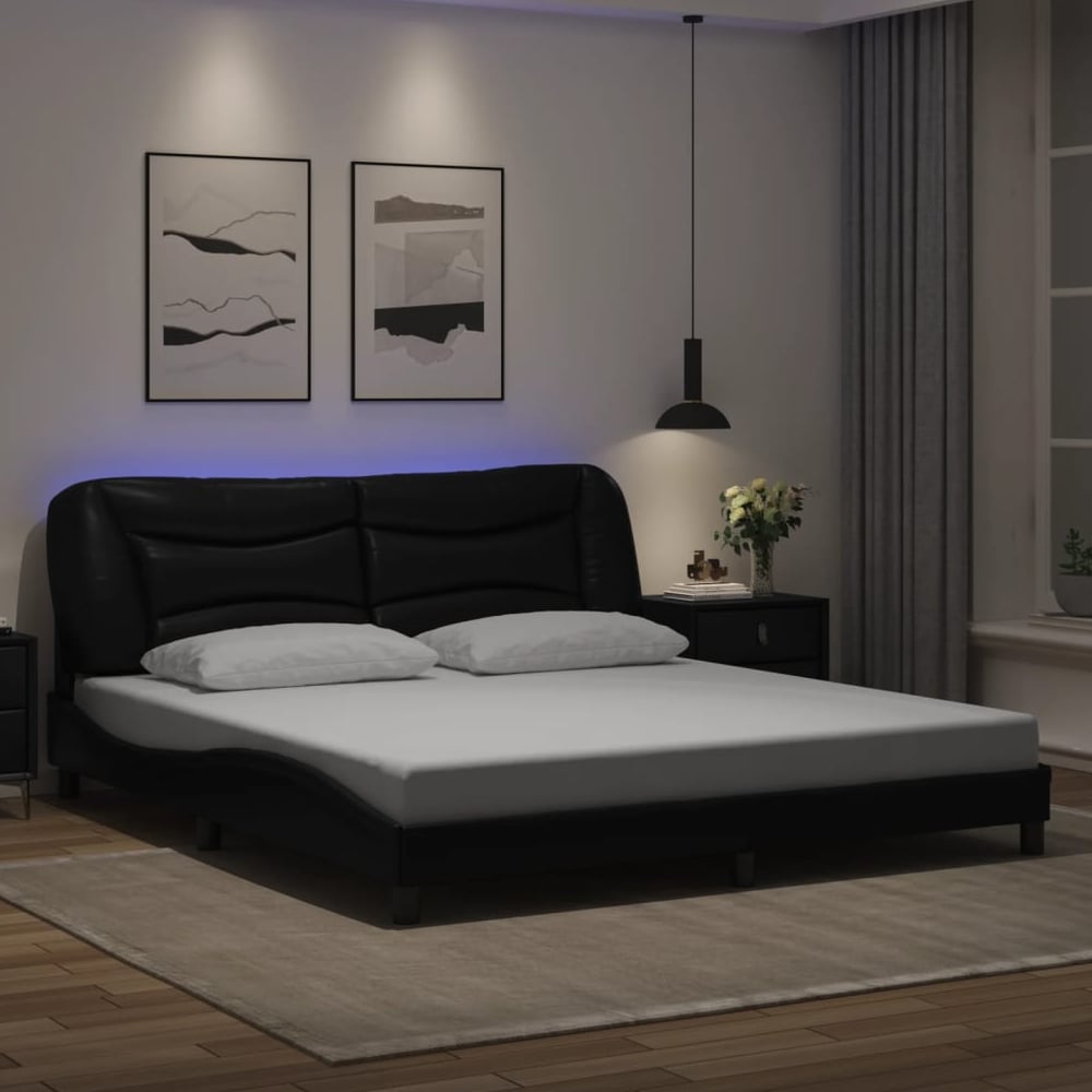 Arcadia Faux Leather Super King Size In Black With LED