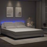 Attica Faux Leather Super King Size In White With LED