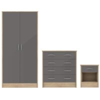 Babylon Wooden Bedroom Set 2 Grey Gloss Doors Wardrobe In Oak