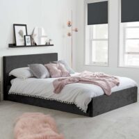 Beano Fabric Ottoman King Size Bed In Black Crushed Velvet