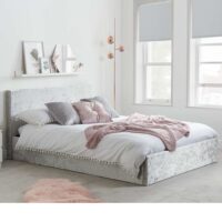Beano Fabric Ottoman Small Double Bed In Steel Crushed Velvet