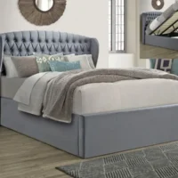 Bedmaster Warwick Grey Velvet Fabric Ottoman Bed Frame - 4ft6 Double