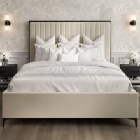 Bekele Velvet King Size Bed In Cream