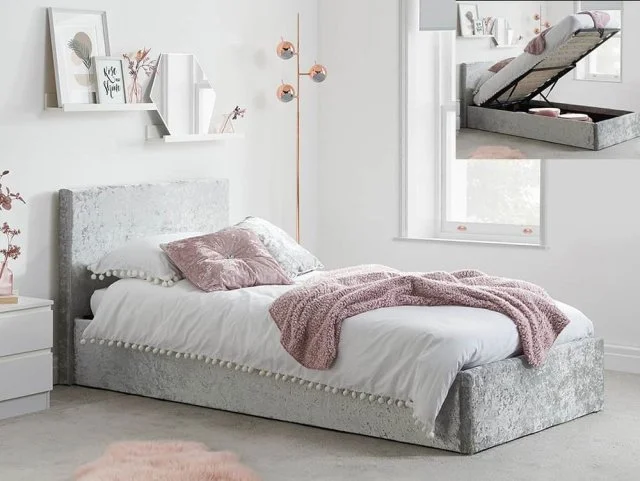 Birlea Berlin Steel Crushed Velvet Glitz Fabric Ottoman Bed Frame - 5ft King Size