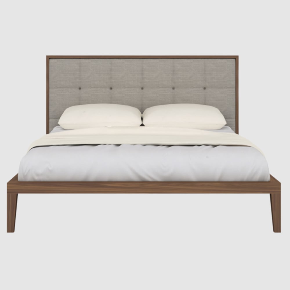 Calhoun Wooden King Size Bed With Fabric Headboard In Walnut