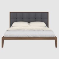 Calhoun Wooden King Size Bed With Grey Fabric Headboard In Walnut