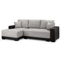 Callison Leather Velvet Left Hand Corner Sofa Bed In Black Grey