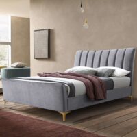 Carteret Fabric Small Double Bed In Grey Velvet