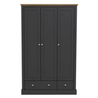 Devan Wooden Wardrobe With 3 Doors And 2 Drawers In Charcoal