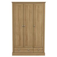 Devan Wooden Wardrobe With 3 Doors And 2 Drawers In Oak