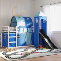 Funner 80x200cm White Wooden Kids Bunk Bed With Slide - Blue
