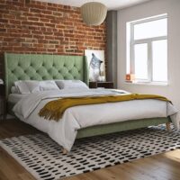 Heron Linen Fabric King Size Bed In Green