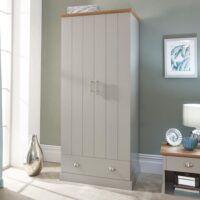 Kirkby Wooden Wardrobe With 2 Doors 1 Drawer In Grey And Oak