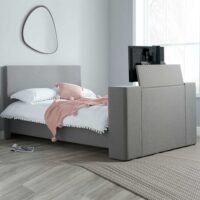Plazas Fabric King Size TV Bed In Grey