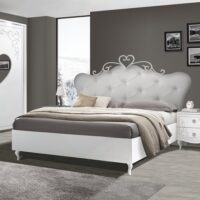 Sialkot Wooden Super King Size Bed In Serigraphy White