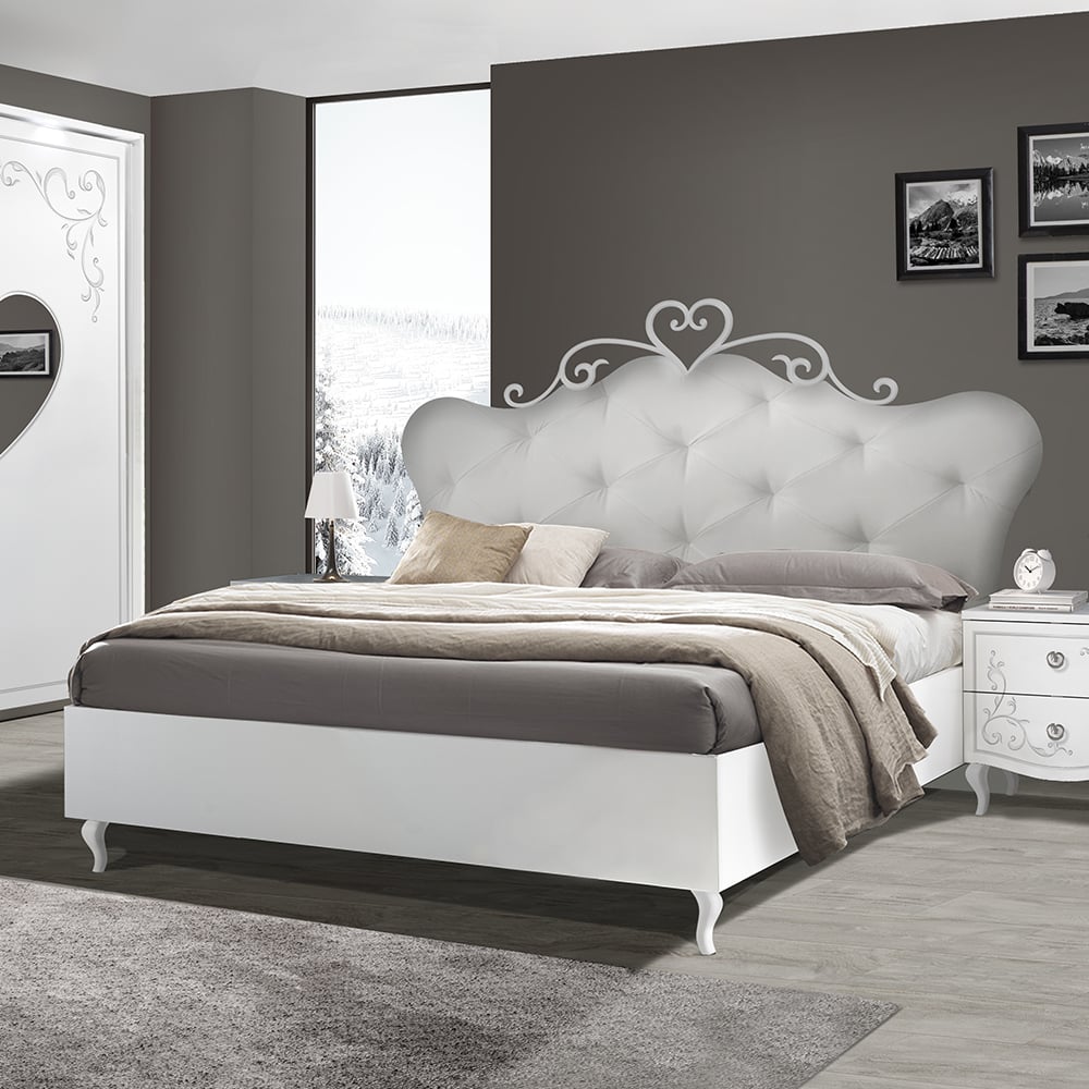 Sialkot Wooden Super King Size Bed In Serigraphy White