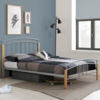 Tetra Metal Small Double Bed In Beech And Silver