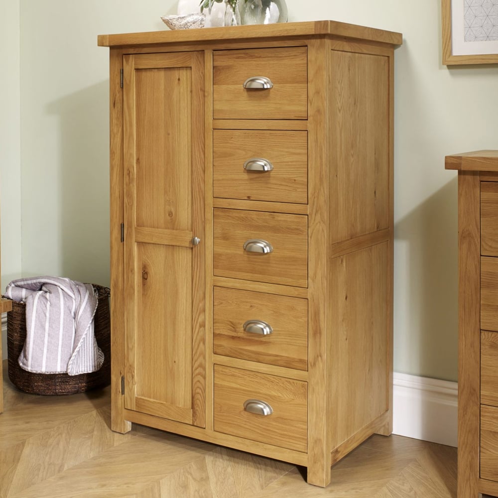 Webworms Wooden Wardrobe With 1 Door 5 Drawers In Oak