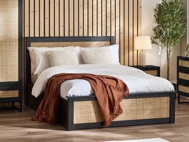 Julian Bowen Padstow Rattan and Black Wooden Ottoman Bed Frame - 5ft King Size