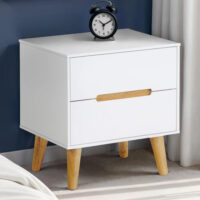 Abrina Wooden Bedside Cabinet With 2 Drawers - Matt White And Oak