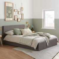 Beano Fabric Ottoman King Size Bed In Grey