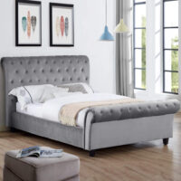 Calvine Velvet King Size Bed In Silver