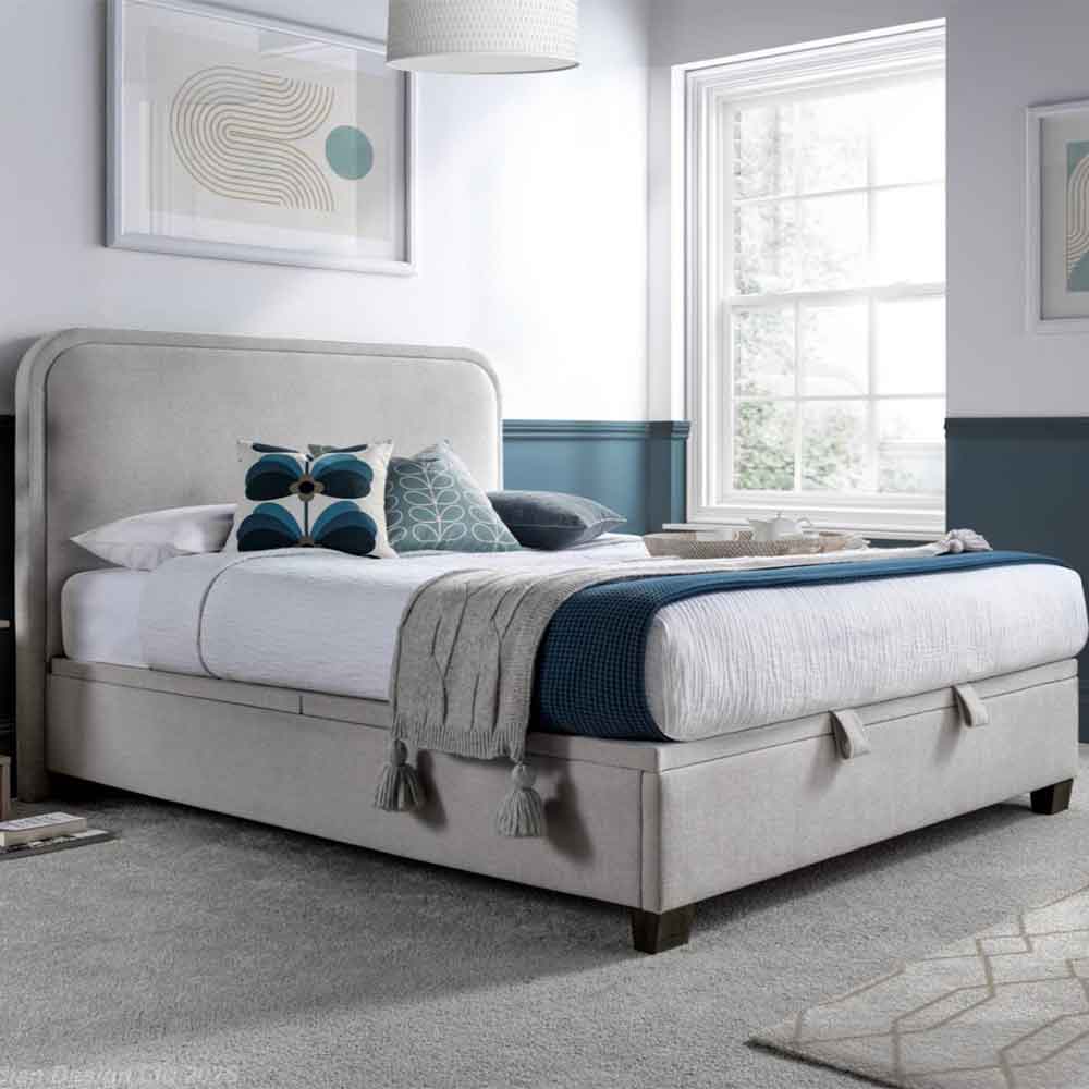 Casper Fabric Ottoman Storage Double Bed In Maskat Clay