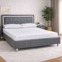 Catskill Faux Leather King Size Bed In Grey