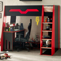 Epping Wooden Gaming Highsleeper Bed - Black And Red