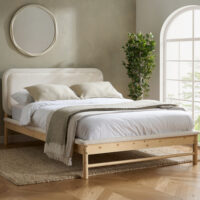 Eustis Wooden Double Bed In White And Oak
