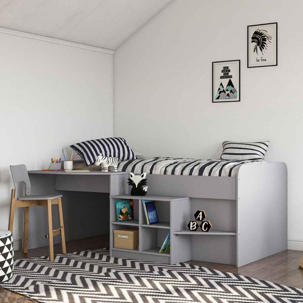 Feltner Wooden Kids Cabin Bed In Grey