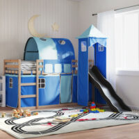 Funner 80x200cm Oak Wooden Kids Bunk Bed With Slide - Blue