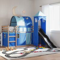 Funner 90x190cm Oak Wooden Kids Bunk Bed With Slide - Blue
