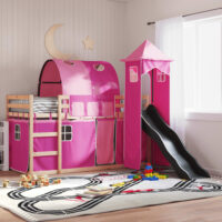 Funner 90x190cm Oak Wooden Kids Bunk Bed With Slide - Pink