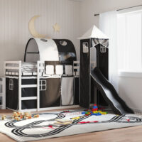 Funner 90x190cm White Wooden Kids Bunk Bed With Slide - Black