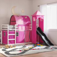 Funner 90x190cm White Wooden Kids Bunk Bed With Slide - Pink