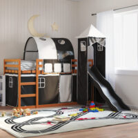 Funner 90x200cm Brown Wooden Kids Bunk Bed With Slide - Black