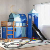 Funner 90x200cm Brown Wooden Kids Bunk Bed With Slide - Blue