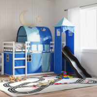 Funner 90x200cm White Wooden Kids Bunk Bed With Slide - Blue