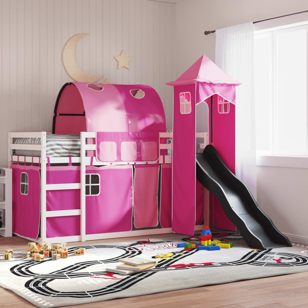 Funner 90x200cm White Wooden Kids Bunk Bed With Slide - Pink