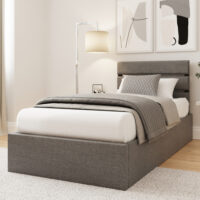 Hickory Fabric Ottoman Storage Single Bed In Grey