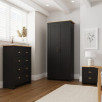 Loftus Wooden Bedroom Furniture Set With 2 Doors Wardrobe In Black And Oak