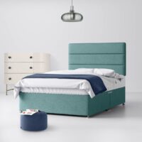 Single - Divan Bed and Cornell Lined Headboard - Duck Egg Blue - Fabric - 3ft - Happy Beds