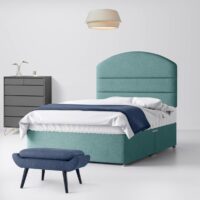 Super King Size - Divan Bed and Dudley Lined Headboard - Duck Egg Blue - Fabric - 6ft - Happy Beds