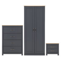 Parnu Wooden Furniture Set With 2 Doors Wardrobe In Grey And Oak