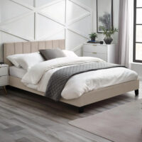 Ragina Velvet King Size Bed - Cream