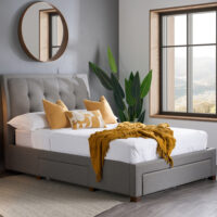 Shelbi Fabric King Size Bed With 3 Drawers In Grey