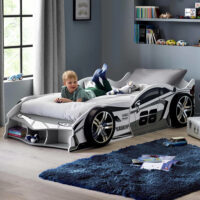 Spindale High Gloss Kids Racer Car Bed - White And Grey