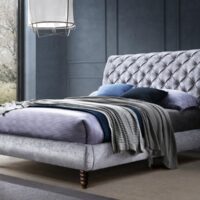 Time Living Venice Grey Crushed Velvet Fabric Bed Frame - 4ft6 Double
